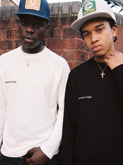 [STM] Solid-color waffle long-sleeved shirt